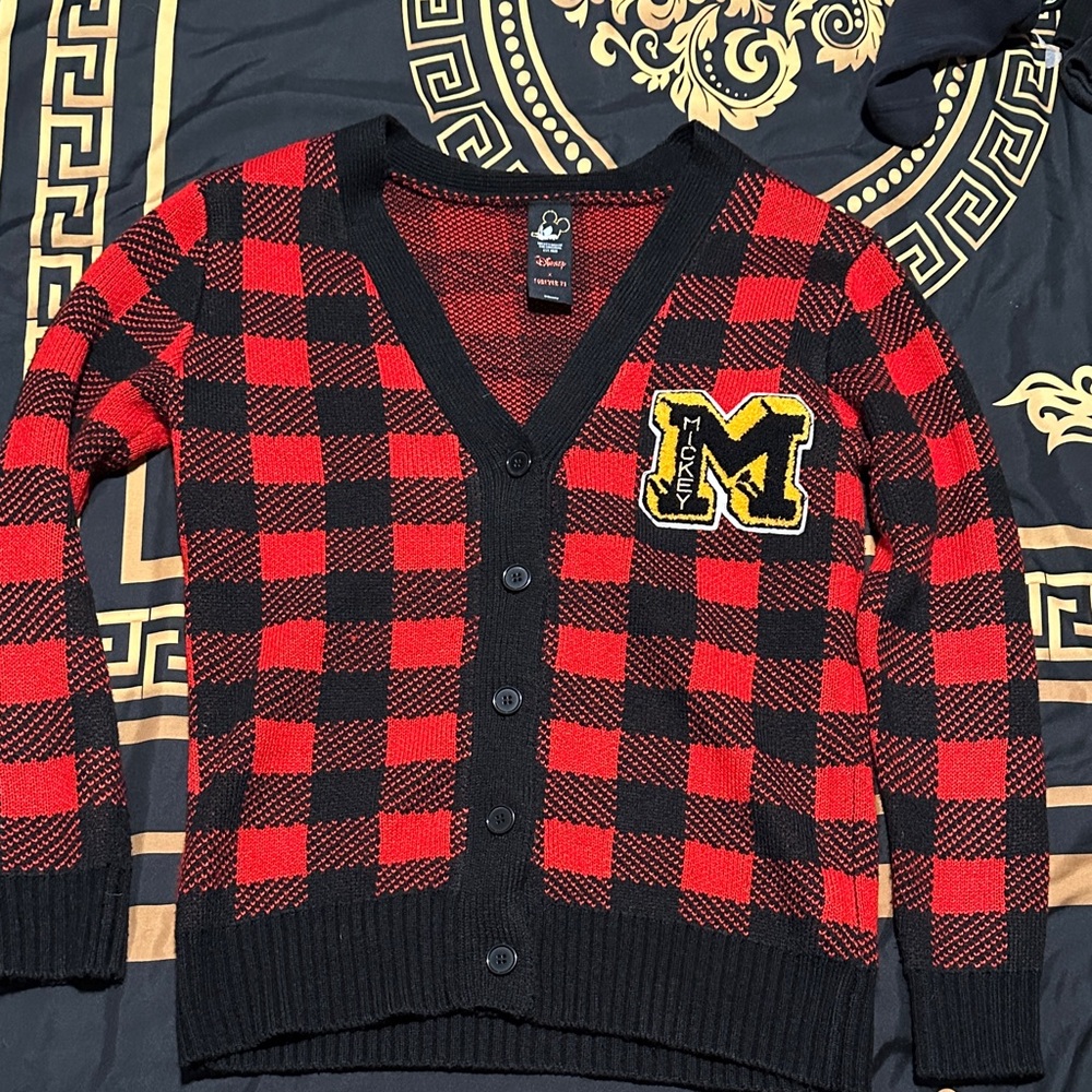 Disney x Forever 21 Mickey Red and Black Plaid Cardigan